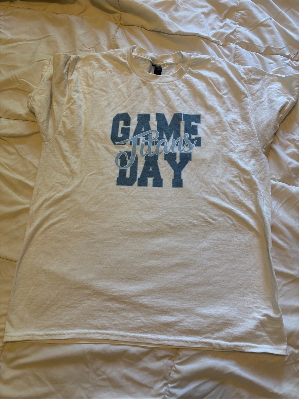 Gildan White Short Sleeve Tee with Blue "Game Day Titans" Graphic